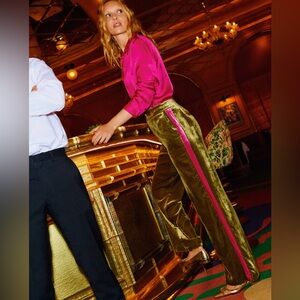 Boden Westbourne Velvet Trousers Green Pink 4 NWT